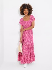 Joe Browns Pink Flattering Shirred Bodice Floral Maxi Dress - Image 3 of 5