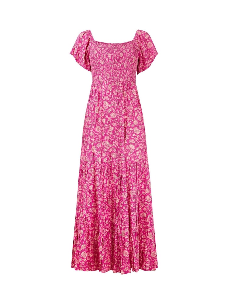 Joe Browns Pink Flattering Shirred Bodice Floral Maxi Dress - Image 5 of 5