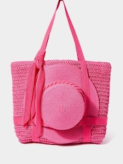 Joe Browns Pink Skinny Scarf Straw Hat and Woven Beach Bag Set - Image 1 of 6