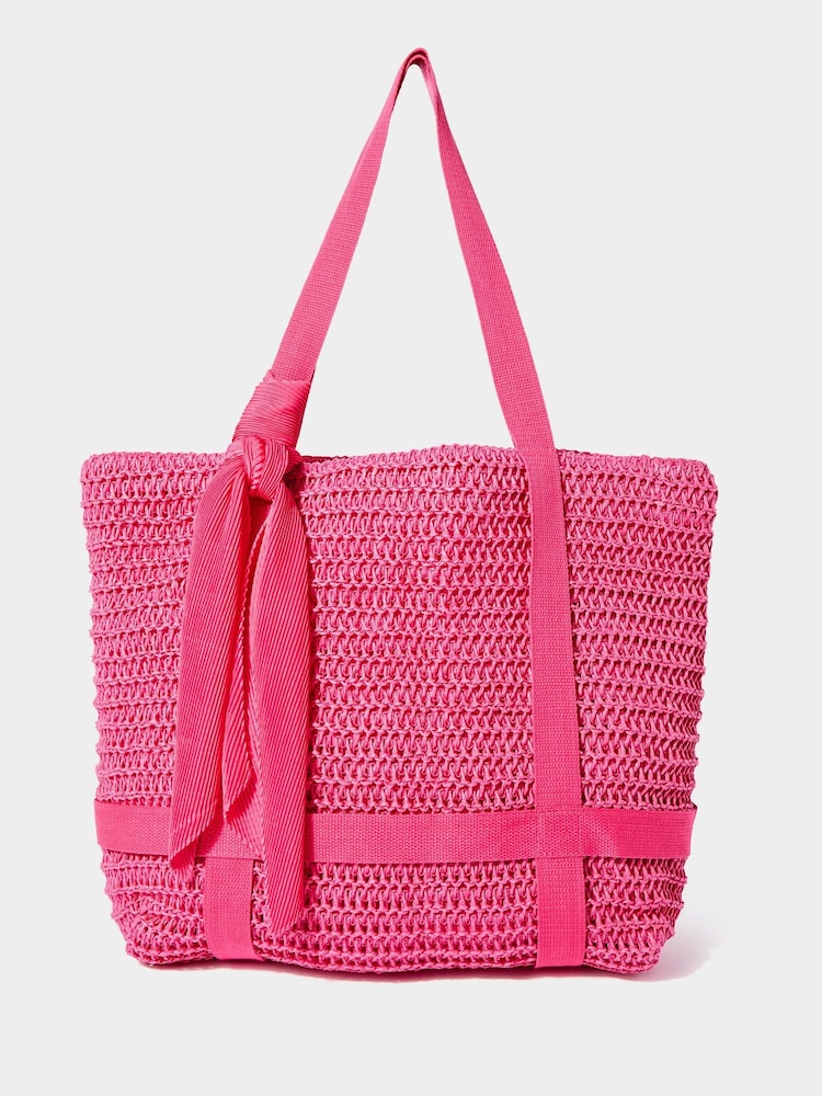 Joe Browns Pink Skinny Scarf Straw Hat and Woven Beach Bag Set - Image 2 of 6