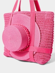 Joe Browns Pink Skinny Scarf Straw Hat and Woven Beach Bag Set - Image 3 of 6
