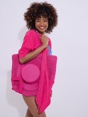 Joe Browns Pink Skinny Scarf Straw Hat and Woven Beach Bag Set - Image 5 of 6