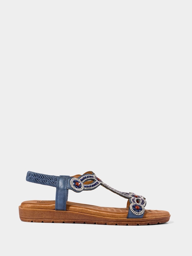 Joe Browns Blue Diamanté T-Bar Sandals - Image 1 of 4
