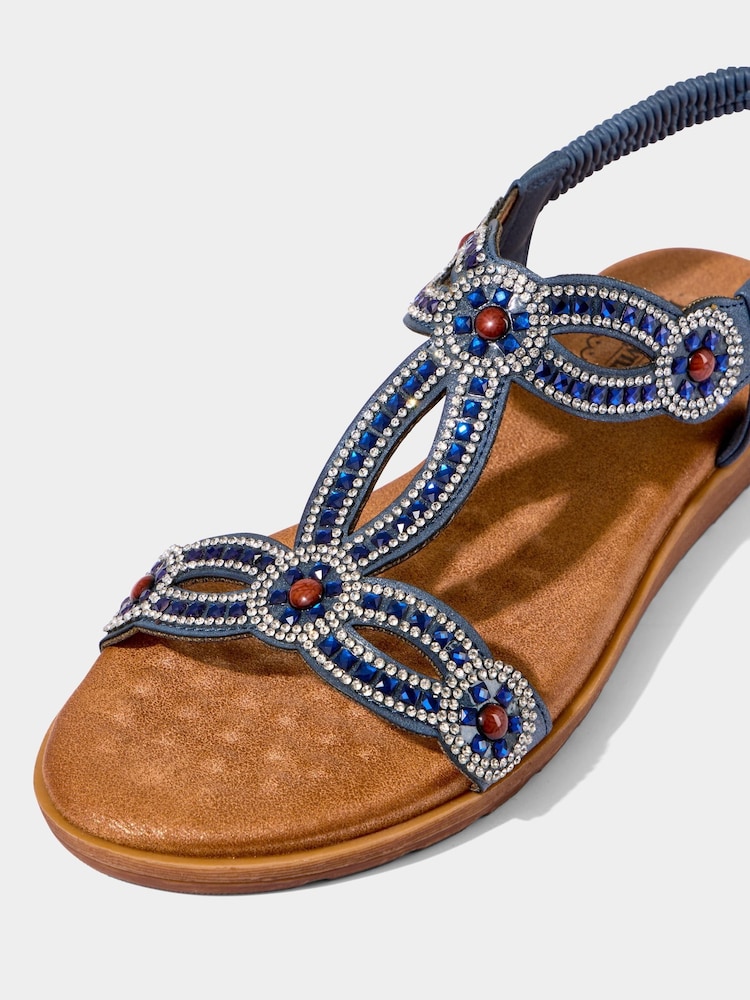 Joe Browns Blue Diamanté T-Bar Sandals - Image 4 of 4