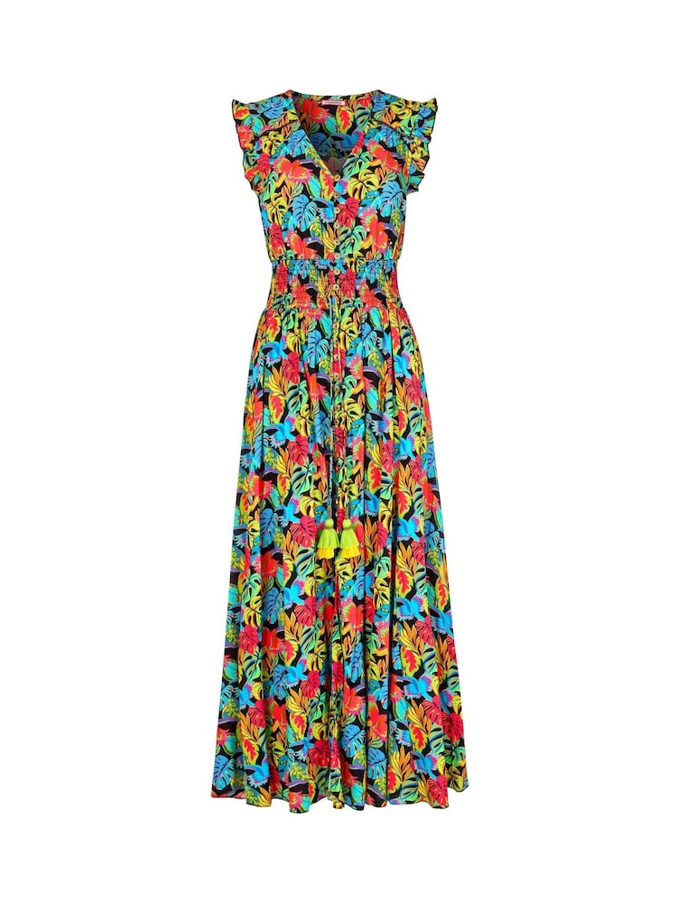 Joe Browns Black Tropical Print V-Neck Tassel Sleeveless Maxi Dress - Image 5 of 5