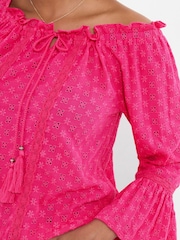 Joe Browns Pink Shirred Hem Broderie Top - Image 2 of 5