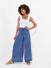 Joe Browns Blue Lightweight Geo Border Print Tie Waist Trousers - Image 1 of 5