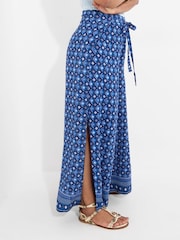 Joe Browns Blue Lightweight Geo Border Print Tie Waist Trousers - Image 2 of 5