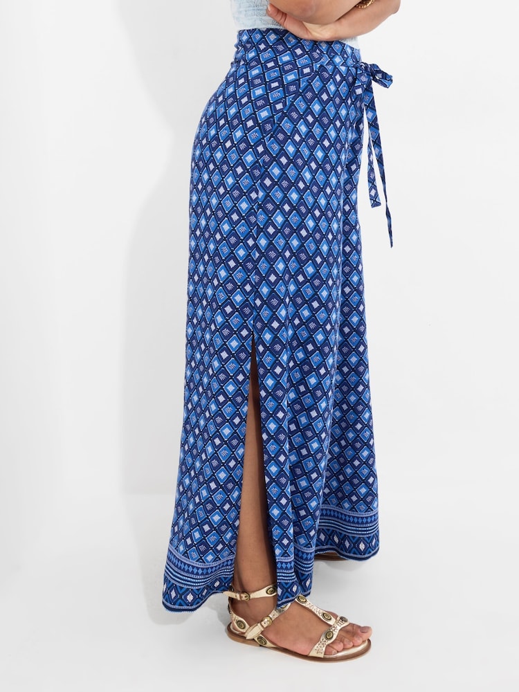 Joe Browns Blue Lightweight Geo Border Print Tie Waist Trousers - Image 2 of 5