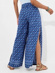 Joe Browns Blue Lightweight Geo Border Print Tie Waist Trousers - Image 4 of 5