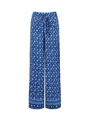 Joe Browns Blue Lightweight Geo Border Print Tie Waist Trousers - Image 5 of 5