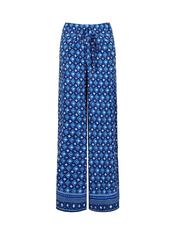 Joe Browns Blue Lightweight Geo Border Print Tie Waist Trousers - Image 5 of 5