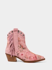 Joe Browns Pink Rose Embroidered Suede Western Boots - Image 1 of 6