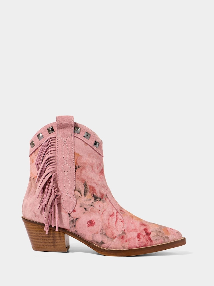 Joe Browns Pink Rose Embroidered Suede Western Boots - Image 1 of 6