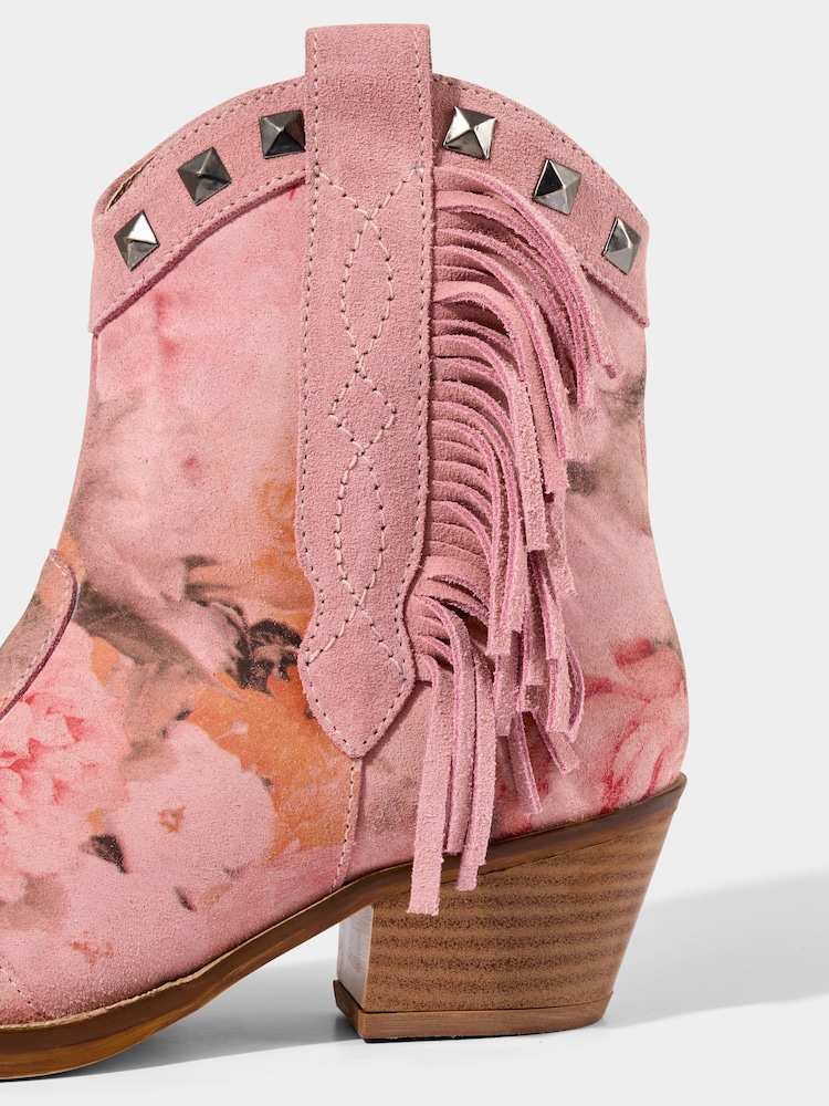 Joe Browns Pink Rose Embroidered Suede Western Boots - Image 3 of 6