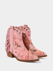 Joe Browns Pink Rose Embroidered Suede Western Boots - Image 4 of 6