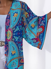 Joe Browns Blue Relaxed Fit Boho Scarf Print Kimono - Image 2 of 5