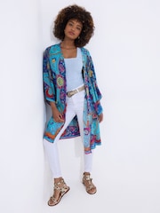 Joe Browns Blue Relaxed Fit Boho Scarf Print Kimono - Image 3 of 5