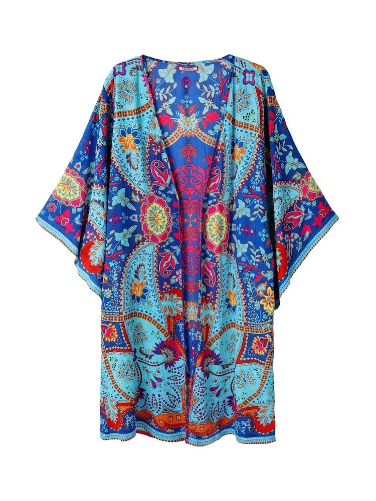 Joe Browns Blue Relaxed Fit Boho Scarf Print Kimono - Image 5 of 5