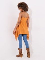 Joe Browns Yellow 100% Cotton Tassel Trim Handkerchief Hem Strappy  Top - Image 4 of 7