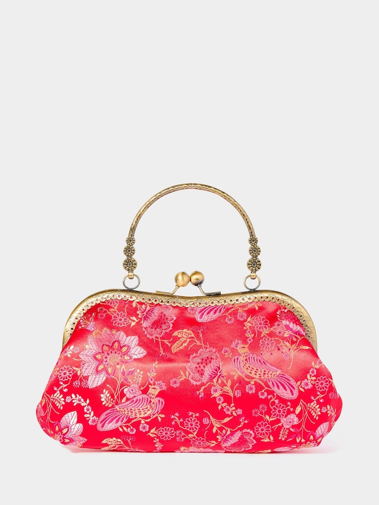 Joe Browns Red Opulent Floral Jaquard Vintage Frame Clutch Bag - Image 1 of 3