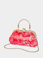 Joe Browns Red Opulent Floral Jaquard Vintage Frame Clutch Bag - Image 2 of 3