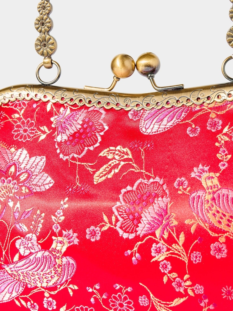 Joe Browns Red Opulent Floral Jaquard Vintage Frame Clutch Bag - Image 3 of 3