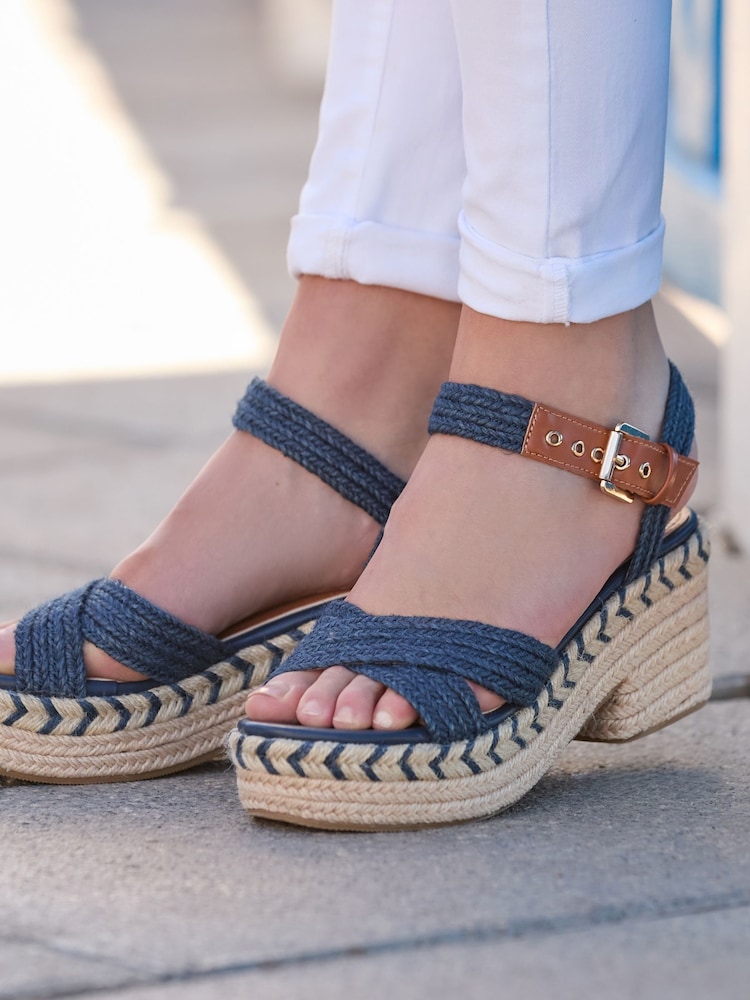 Joe Browns Blue Ankle Strap Espadrille Platform Sandals - Image 2 of 8