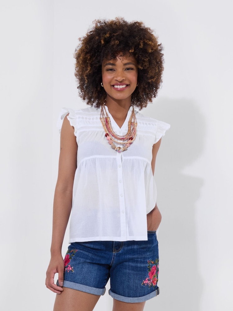 Joe Browns White Pintuck Mandarin Collar Top - Image 2 of 6