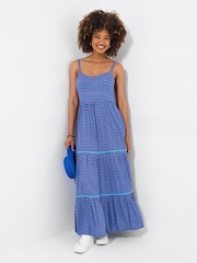 Joe Browns Blue Geo Print Lace Trim Strappy Maxi Dress - Image 1 of 5