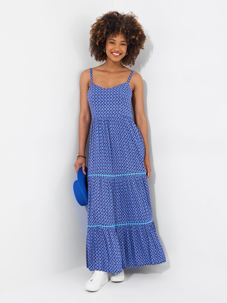 Joe Browns Blue Geo Print Lace Trim Strappy Maxi Dress - Image 1 of 5