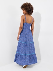 Joe Browns Blue Geo Print Lace Trim Strappy Maxi Dress - Image 4 of 5