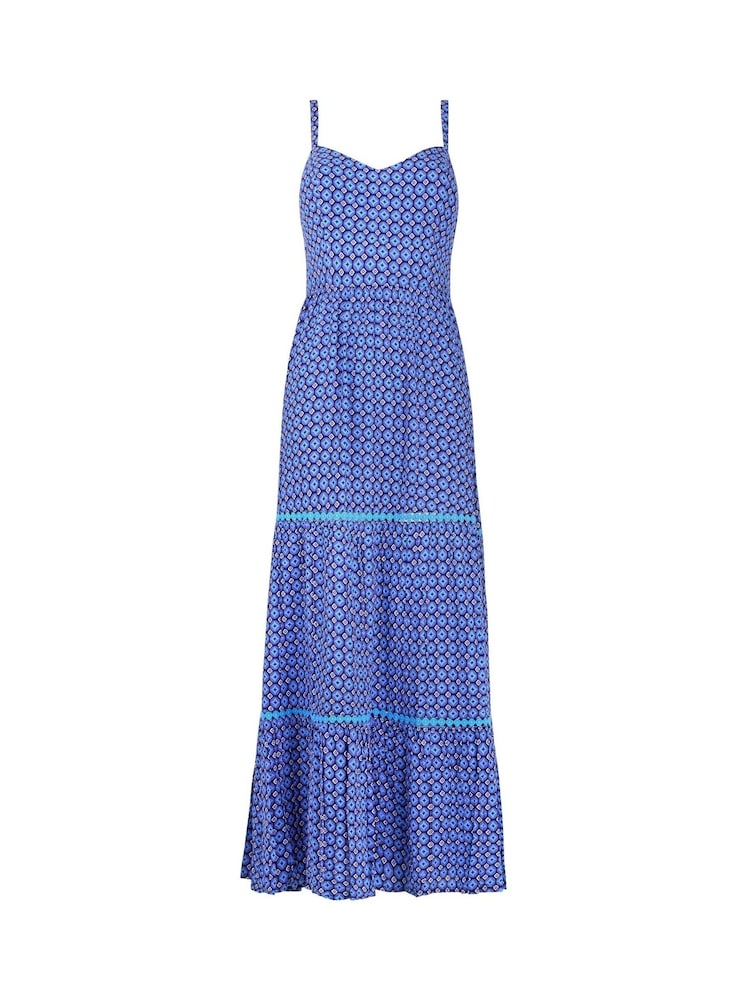 Joe Browns Blue Geo Print Lace Trim Strappy Maxi Dress - Image 5 of 5