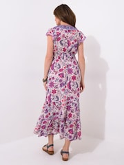 Joe Browns Purple Border Print Floral V-Neck Tassel Dress - Image 2 of 5