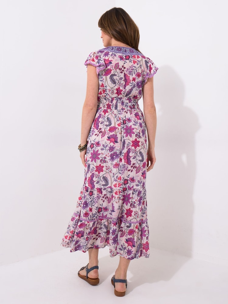 Joe Browns Purple Border Print Floral V-Neck Tassel Dress - Image 2 of 5