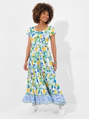 Joe Browns White Lemon Print Scoop Neck Crinkle 100% Cotton Dress - Image 2 of 7