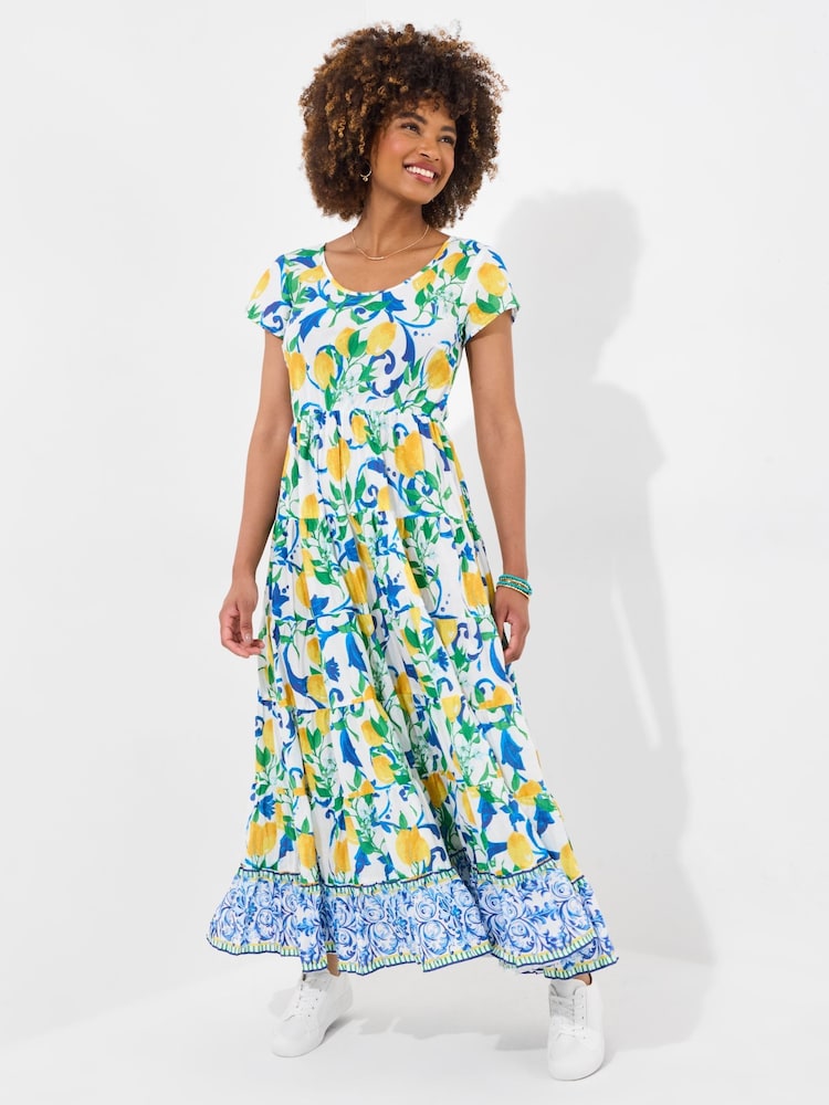 Joe Browns White Lemon Print Scoop Neck Crinkle 100% Cotton Dress - Image 2 of 7