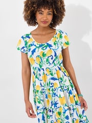 Joe Browns White Lemon Print Scoop Neck Crinkle 100% Cotton Dress - Image 3 of 7