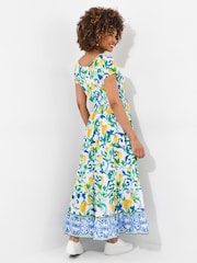 Joe Browns White Lemon Print Scoop Neck Crinkle 100% Cotton Dress - Image 4 of 7