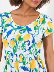 Joe Browns White Lemon Print Scoop Neck Crinkle 100% Cotton Dress - Image 6 of 7