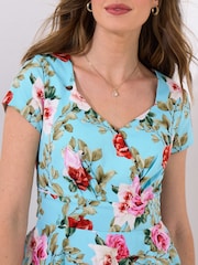 Joe Browns Blue Vintage Rose Print Short Sleeve Dress - Image 3 of 7