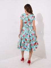 Joe Browns Blue Vintage Rose Print Short Sleeve Dress - Image 4 of 7