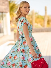 Joe Browns Blue Vintage Rose Print Short Sleeve Dress - Image 5 of 7