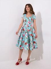 Joe Browns Blue Vintage Rose Print Short Sleeve Dress - Image 6 of 7