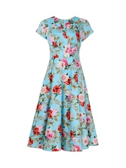 Joe Browns Blue Vintage Rose Print Short Sleeve Dress - Image 7 of 7