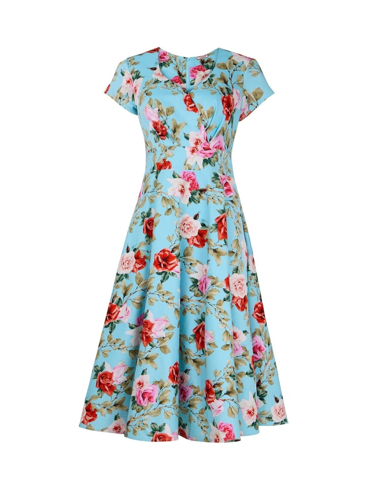 Joe Browns Blue Vintage Rose Print Short Sleeve Dress - Image 7 of 7