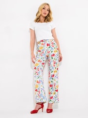 Joe Browns White Bold Floral Print Statement Co-Ord Trousers - Image 1 of 5