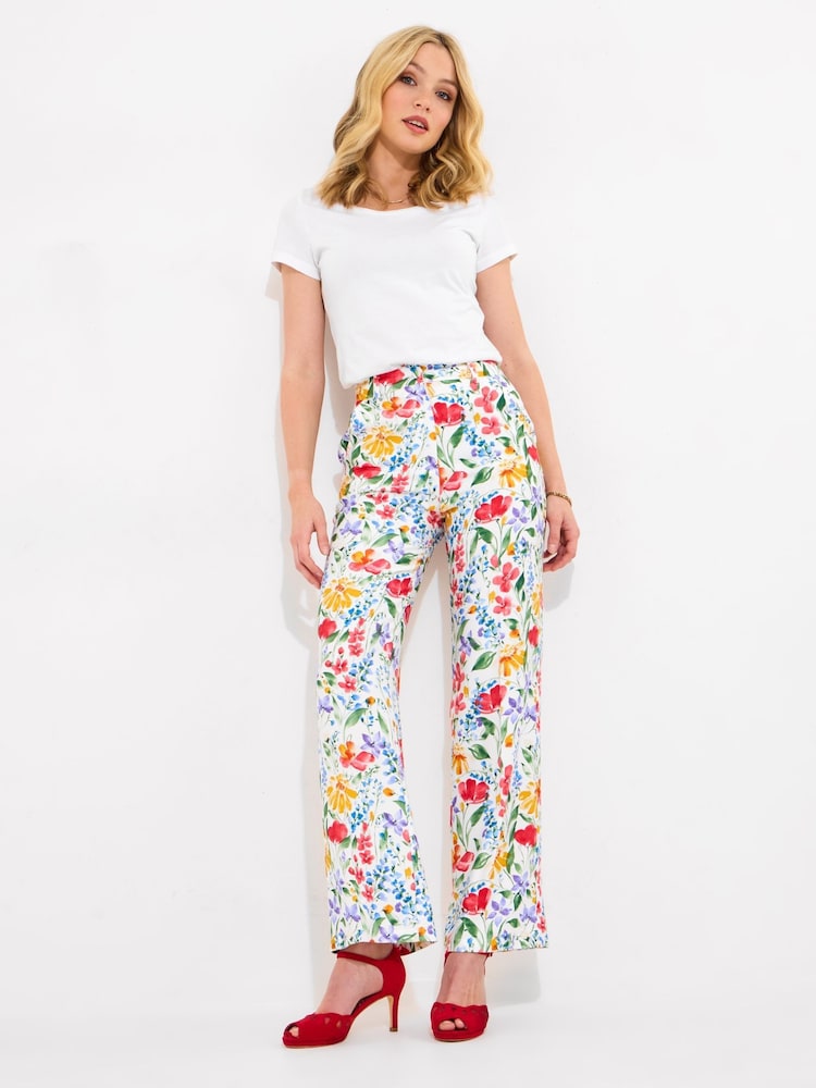 Joe Browns White Bold Floral Print Statement Co-Ord Trousers - Image 1 of 5