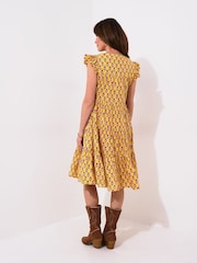 Joe Browns Yellow Tassel Detail Floral Frilly Sleeve 100% Cotton Mini Dress - Image 4 of 7