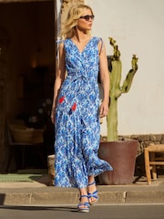 Joe Browns Blue Breezy 100% Cotton Printed Tie Shoulder Maxi Dress - Image 1 of 6